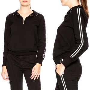 NSF Black Half Zip White Side Stripe Pullover Sweatshirt Size Medium